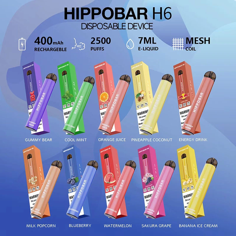 7ml Electronic Cigarette 2500puffs Hippobar H6 Disposable Vape Pen Mesh Coil Pod Cartridge Rechargeable Vaporizer Vs Fume Ultra