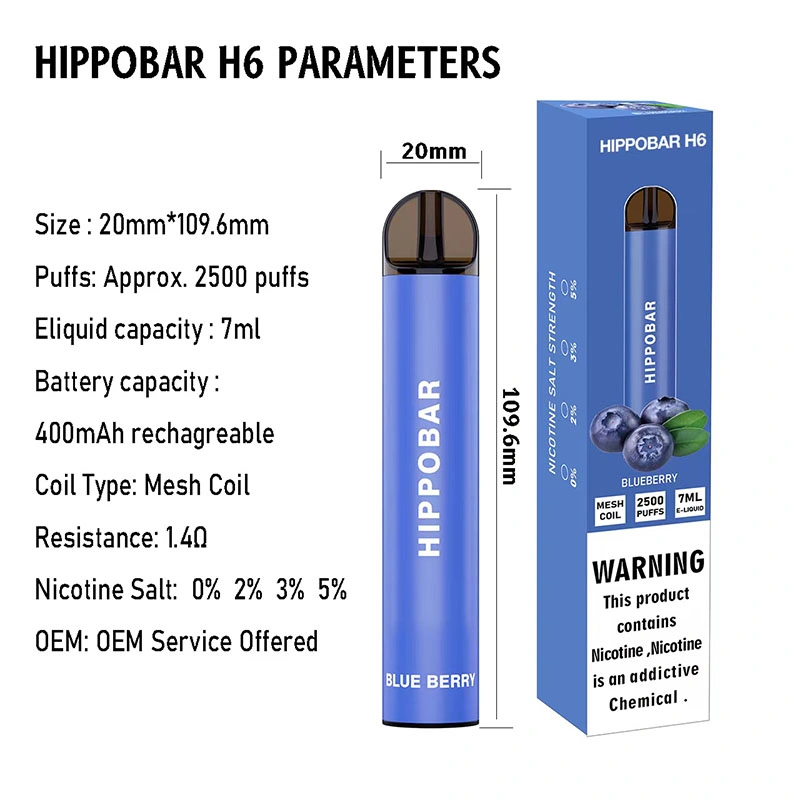 7ml Electronic Cigarette 2500puffs Hippobar H6 Disposable Vape Pen Mesh Coil Pod Cartridge Rechargeable Vaporizer Vs Fume Ultra